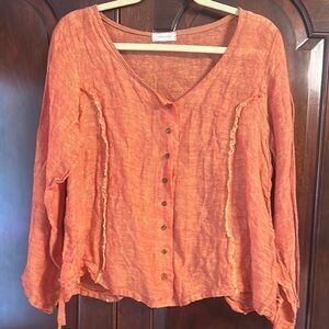 KRISTA LARSON NWOT Orange Linen Top or Cropped Jacket